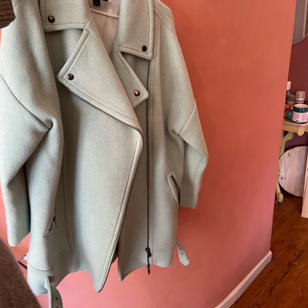 Blue oversized moto jacket